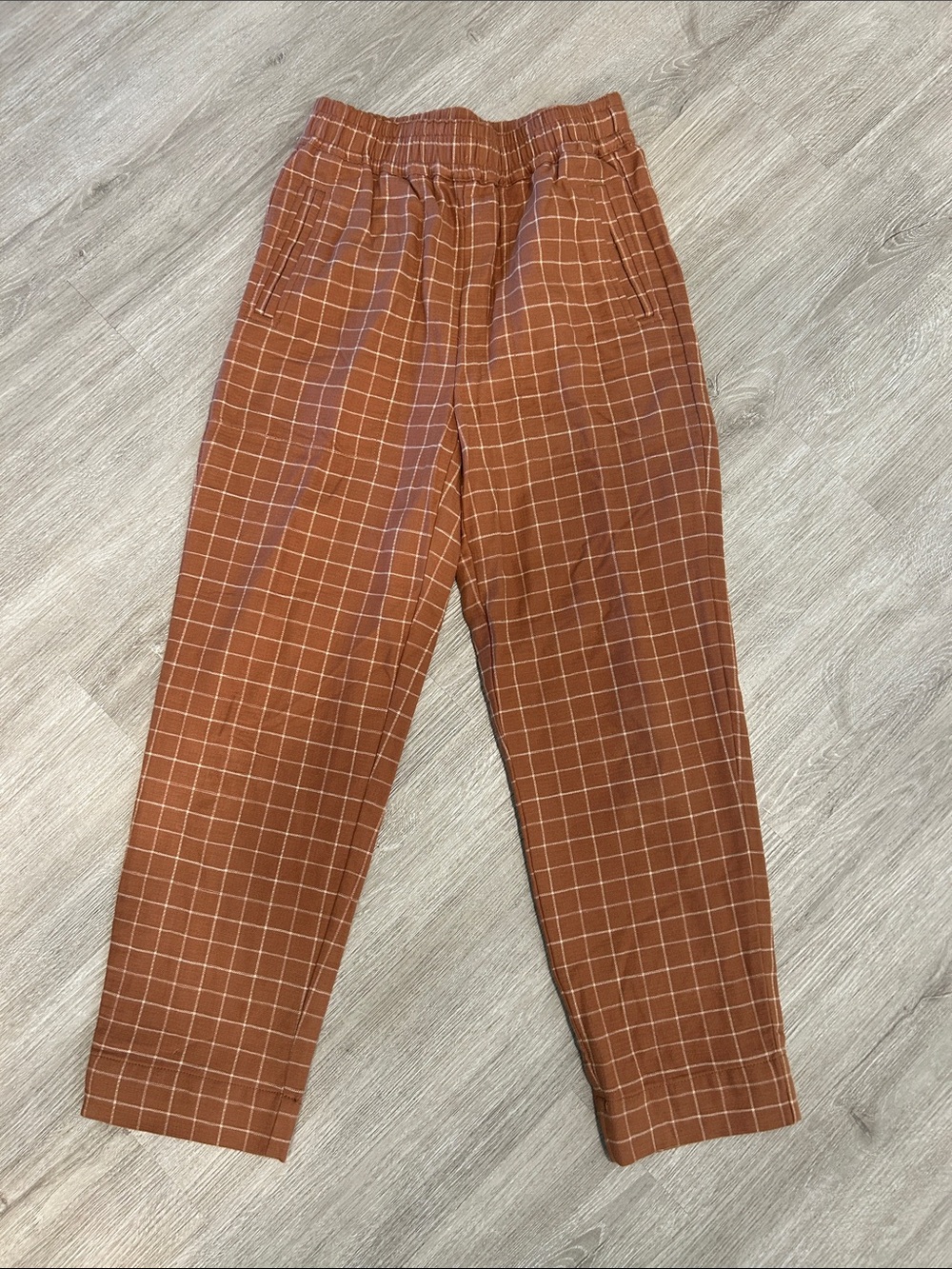 Madewell Rust Grid-Check Straight Leg Pants